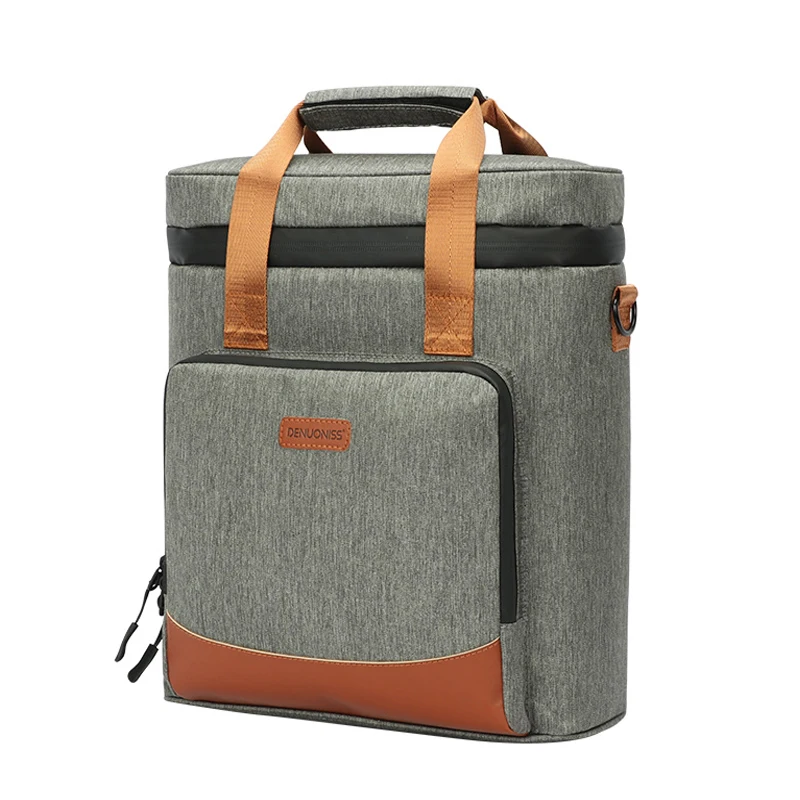 Men Wine Cooling Bag Leakproof Outdoor Lunch Picnic Cooler Bag Vintage Leather Refrigerator Portable Thermal Food Handbag