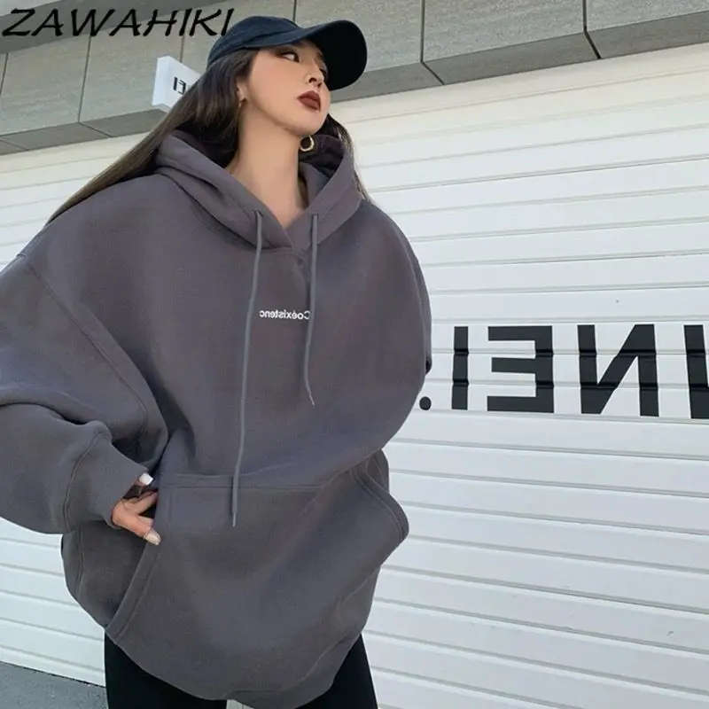 

American Retro Loose Oversize Letter Print Long Sleeve Hoodies Sweatshirt Fashion Vintage Autumn Winter High Street Lovers Tops