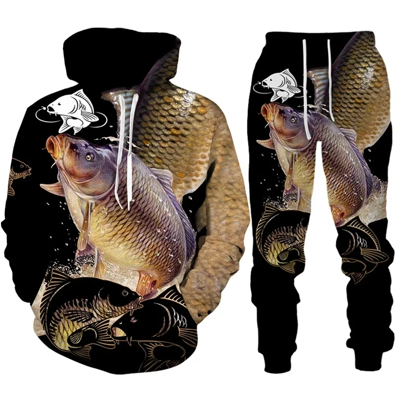 Cool Carp Fishing 3D Printed Unisex Hoodie/Suit Harajuku Streetwear Tracksuit Set Casual Outdoor Fishing Hunting Camping Clothes 5