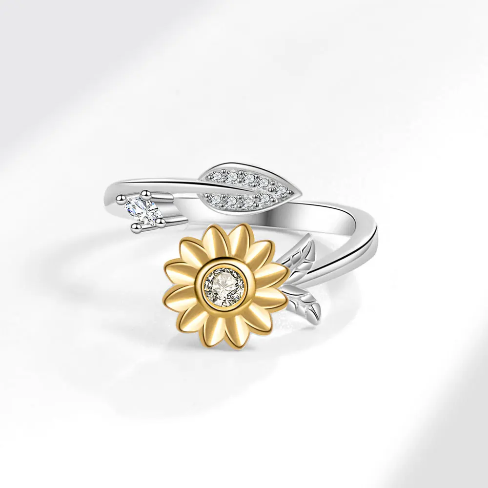 Sonnenblume Fidget Spinner Angst Knuckle Ringe Für Frauen Anti Stress Rotierenden Metall Kupfer Hochzeit Ring Partei Schmuck Anillos – Detail 4