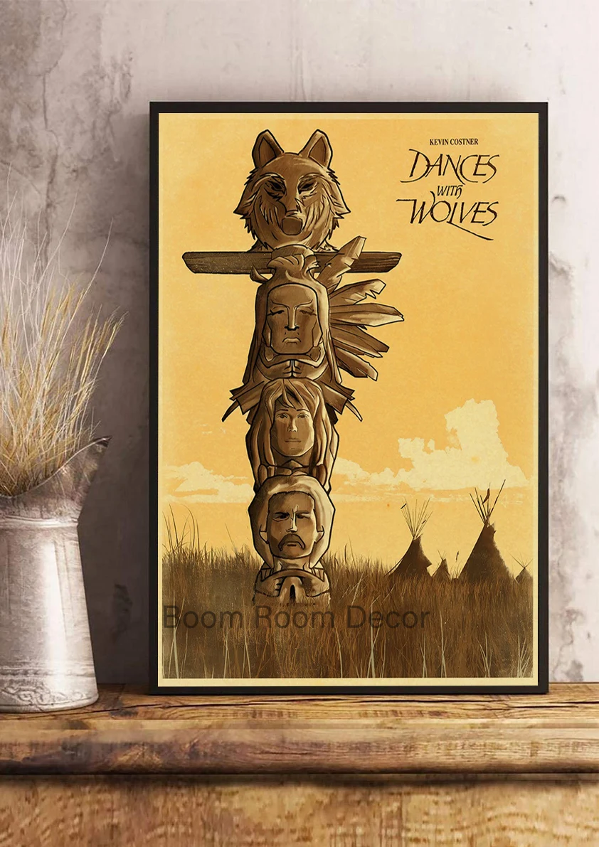 Modern Coffee Shop Decor: Vintage Kraft Paper Movie Poster, Dances With Wolves