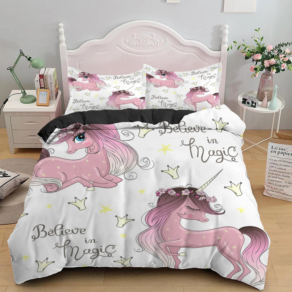 Set biancheria da letto per bambini regali unicorno e set copripiumino con  stampa di cavalli colorati per bambini ragazze ragazzi 2/3 pezzi trapunte  rosa singole - AliExpress