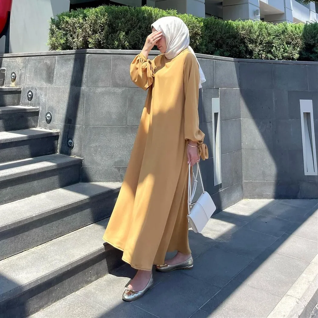 Abaya Simple Style Maxi Dresses for Muslim Women Islamic Clothing Dubai Turkish Hijab Dress Casaul Abayas Eid Robe (No Scarf)