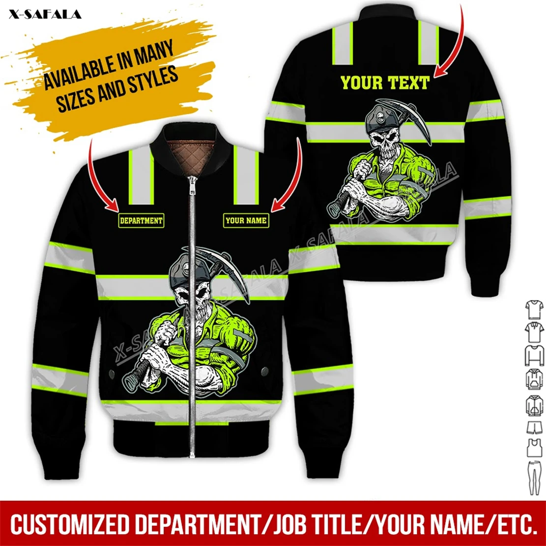 Proud Miner Skull 3D Printed Bomber Giacca Spessa Uomo Adulto Flight Pilot Zipper Coat Cotton Warm Uniform Workwear Work Job