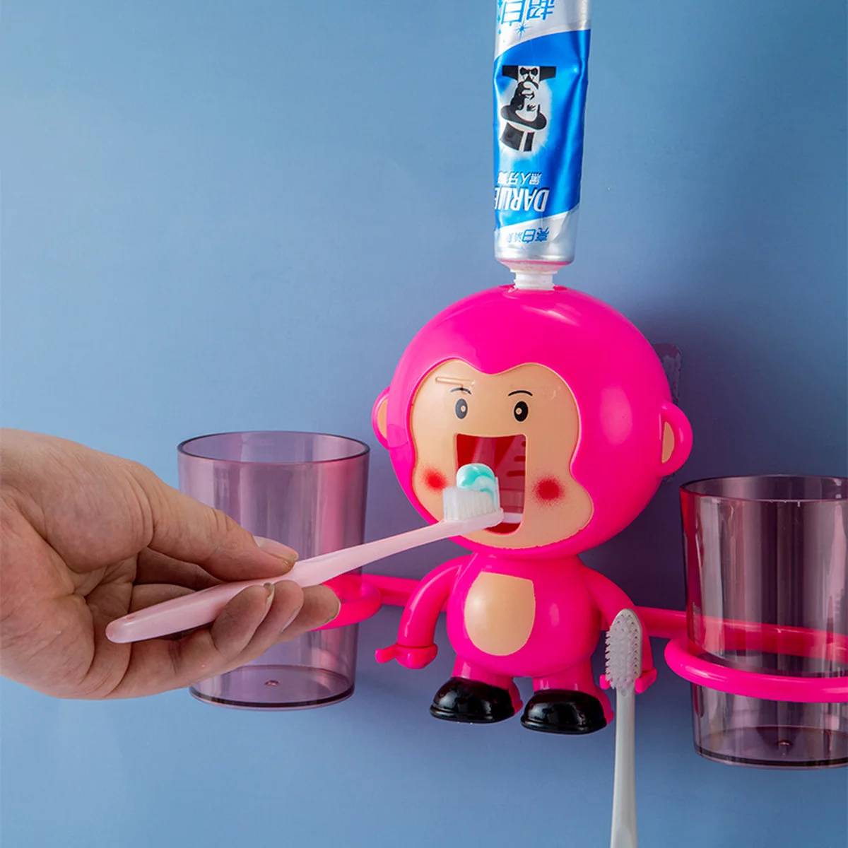 

Monkey Toothbrush Holder Wall Hanger Stand Child Toothpaste Dispenser Squeezer Organizer Cute Cup Hold Bathroom Accessories Sets