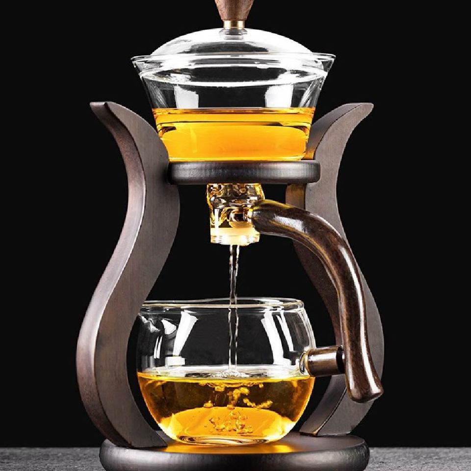 Lazy Kung Fu Drip Teapot, Magnetic Flow Semi-Automatic Glass Teapot Set, Heat Resistant Tea Set, Gift