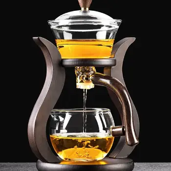 Lazy Kung Fu Drip Teapot, Magnetic Flow Semi-Automatic Glass Teapot Set, Heat Resistant Tea Set, Gift 1