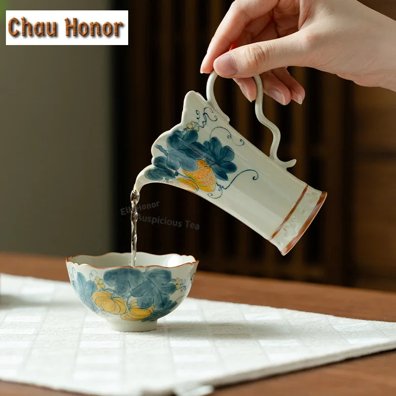 140ml Hand-painted Pumpkin Tea Pitcher Pour Tea Cha Hai Dispenser Justice Cup Oolong Tea Fair Mug Chinese Tea Set Gift Supplies