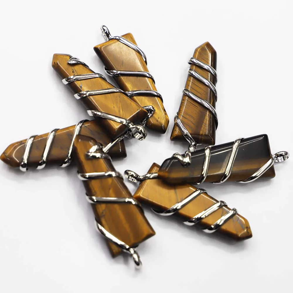 Fashion Natural Stone Multicolor Multilateral Wire Arrow Necklace Pendant Mineral Cure Charms Jewelry Accessories Wholesale 4Pcs