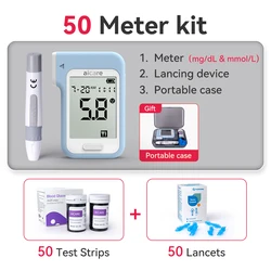 Comprehensive Blood Glucose Monitoring Kit with Test Strips, Lancets, and Travel Case (50 Meter Kit)