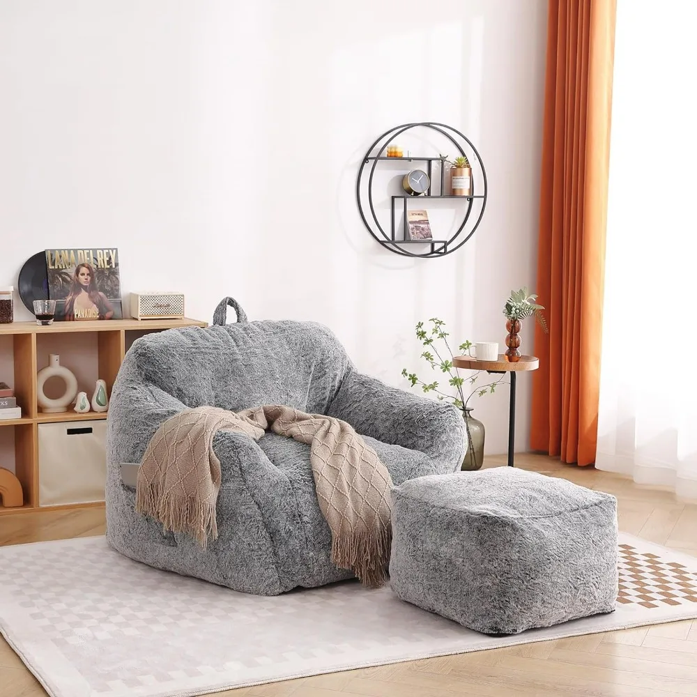 

Кресло Beanbag, с меховым искусственным рычагом, функциональное кресло для дивана, кресло с высокой плотностью из пенопласта, гигантский диван-мешок для ленивых