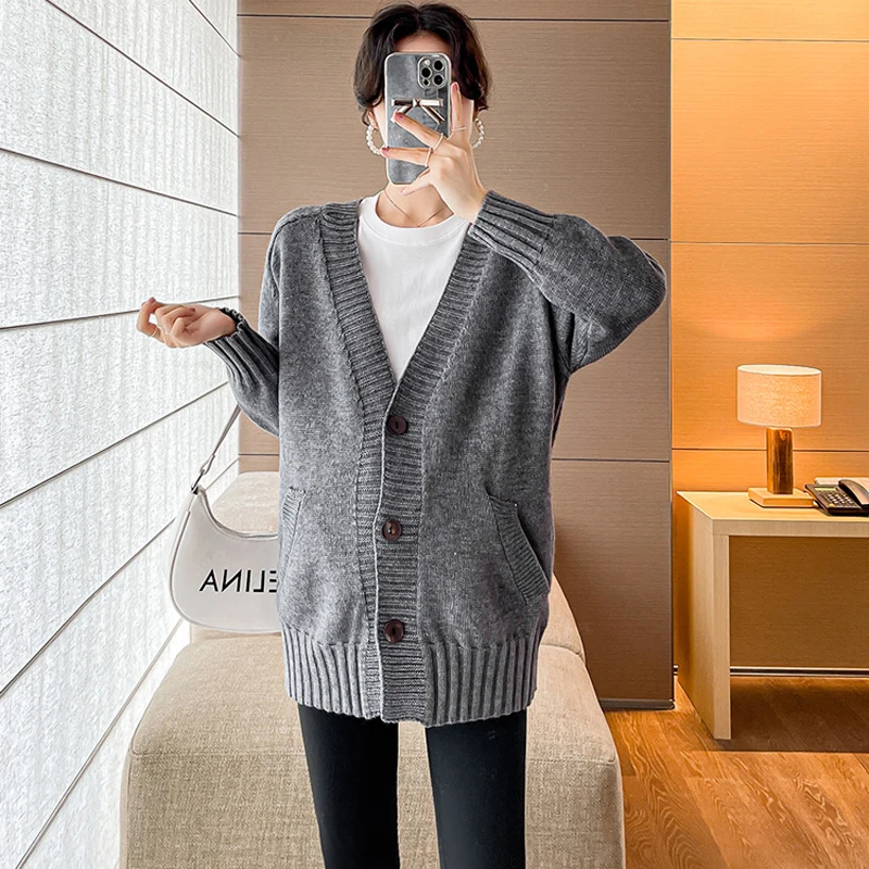 Slim Large Pregnant Women's Cardigan Coat+T-shirt Top Solid Color Classic Simple Maternity Suits Elegance Fashion Two Piece Sets