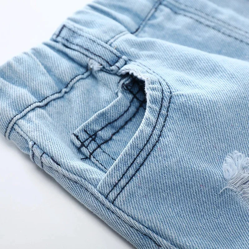 Kids Denim Boy Shorts - Casual Torn Jeans Knee Length Elastic Waist Fashion Trousers 2-8Y
