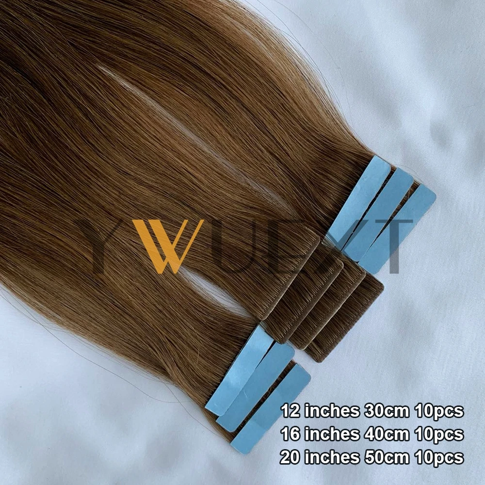 YWUEXT 보이지 않는 PU 스킨 웨프트 헤어 익스텐션 12''-22'' 천연 스트레이트 머신 레미 심리스 접착 테이프 인모 10개