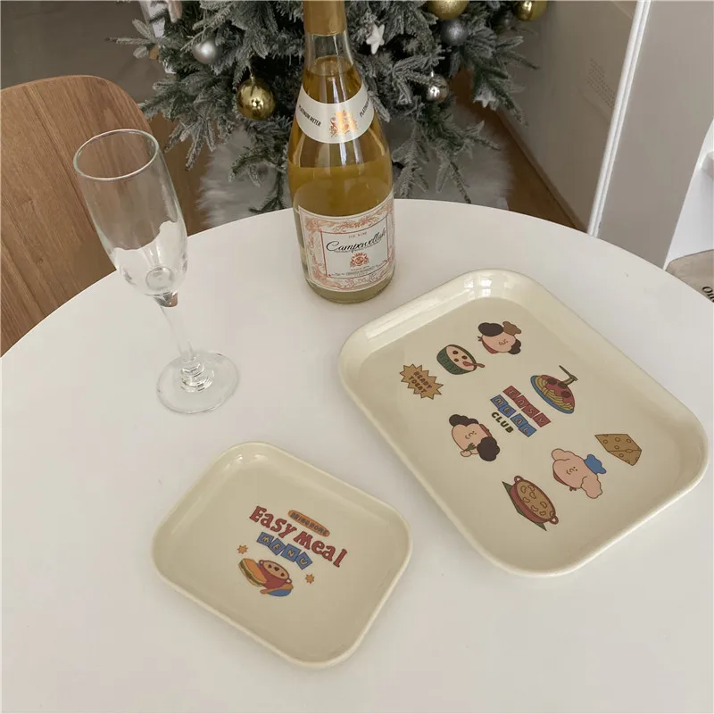 Korean INS Cute Cartoon Breakfast Plate Tray Tabletop Breakfast Snack Storage Tray Household Tableware Photography Props 4
