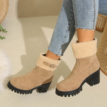 أحذية عصرية ومثيرة كبيرة الحجم دافئة غير رسمية للدراجات النارية بكعب عالٍ جديد للولائم أحذية نسائية مريحة ذات أنبوب متوسط 3