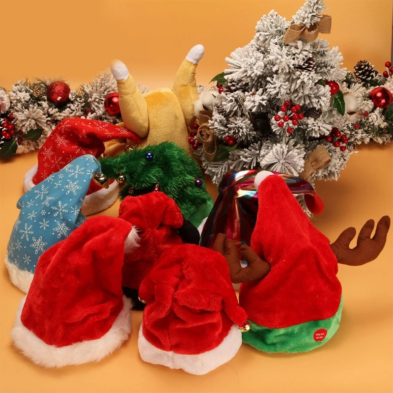 Electric Christmas Hat Singing Santa Hat Headdress Party Photo Prop Decor