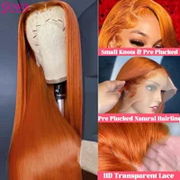Perruque longue et droite Orange Gingembre avec dentelle frontale HD transparente, perruques frontales en dentelle 13x6, perruques en cheveux humains brésiliens pour femmes 2