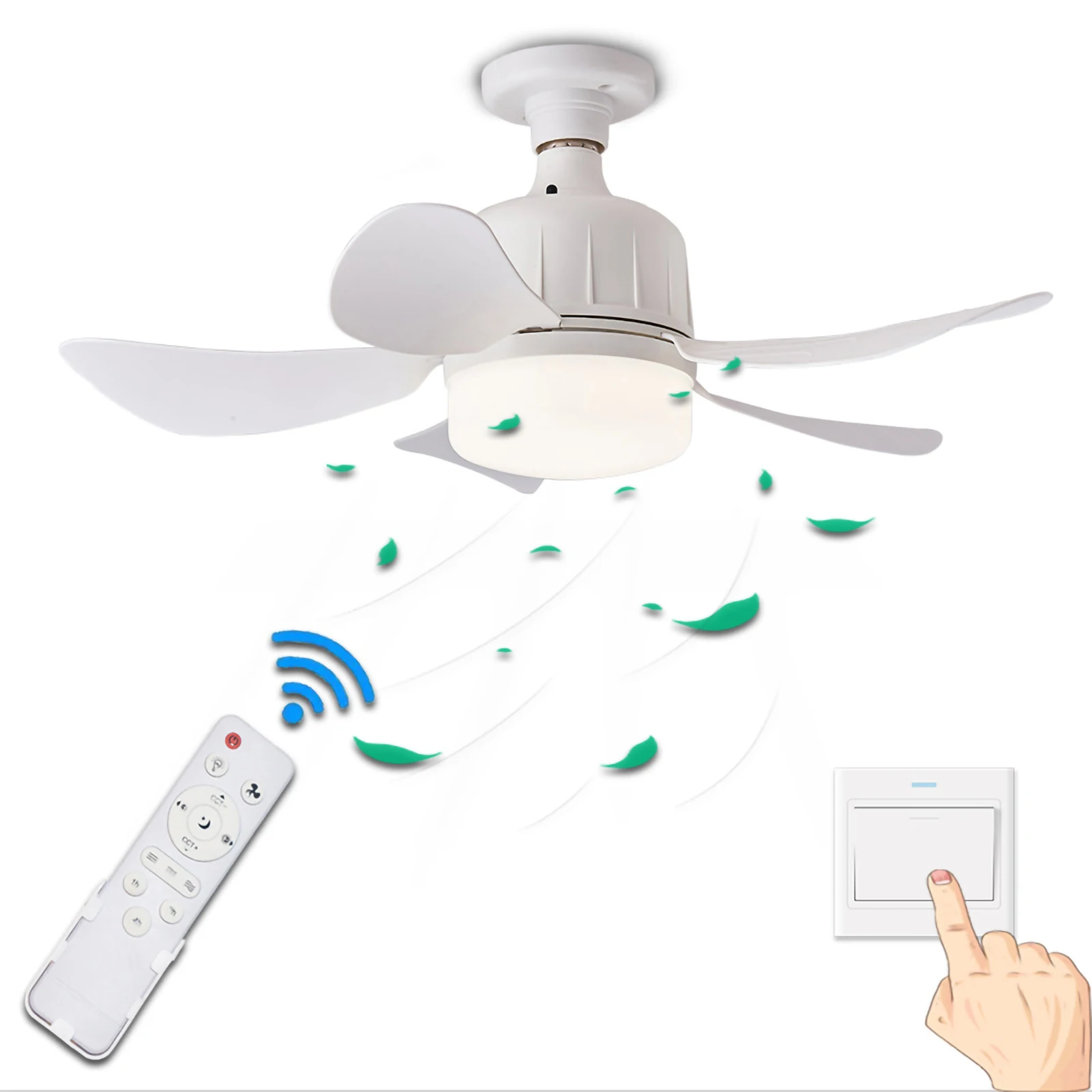 

LED E27 Fan Light Remote Control Multi-functional Three-color Dimming Household Bedroom Children's Study Living Room Fan Light