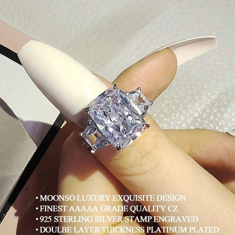 Engagement Rings Moonso Arrival Luxury Rectangle Engagement Ring for Women Anniversary Gift Jewelry R7170