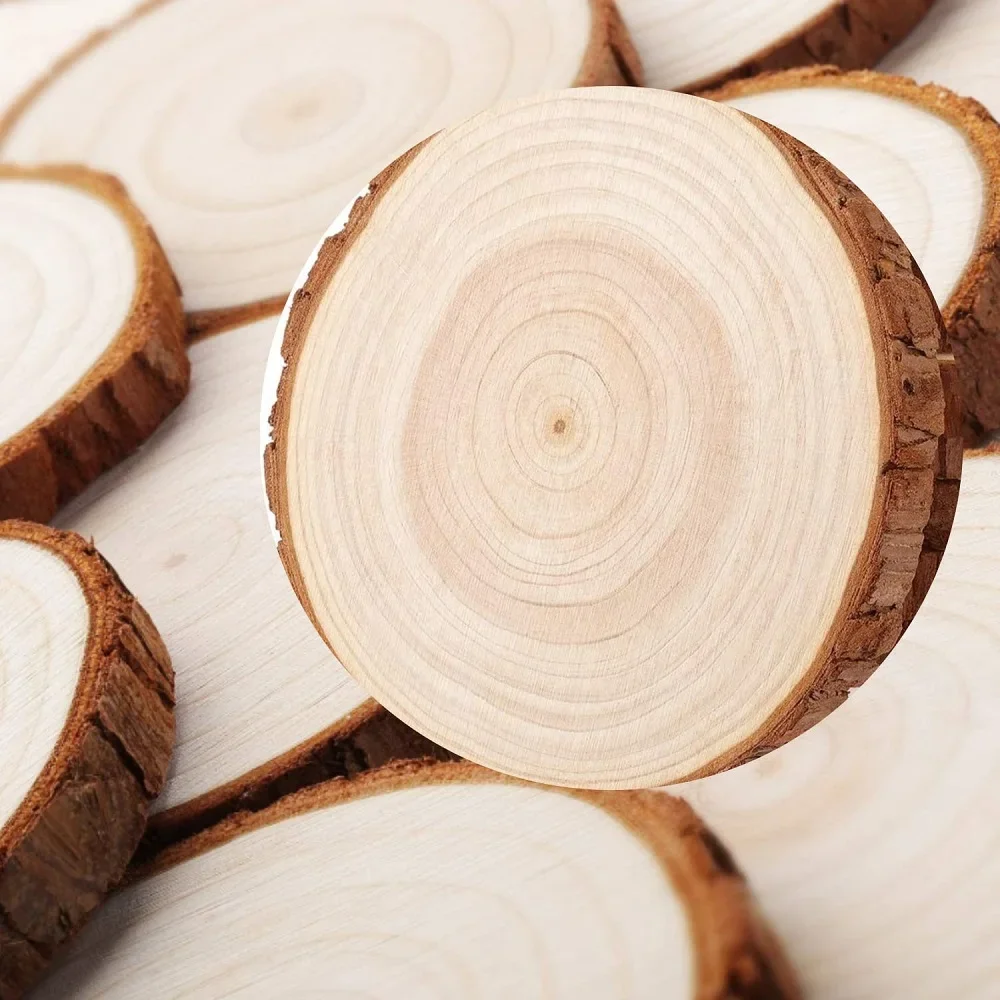 90 Fette Di Legno Naturale Con Foro Diametro 9-10 Cm - Dischi Per Centrotavola, Fai Da Te E Decorazioni + Corde