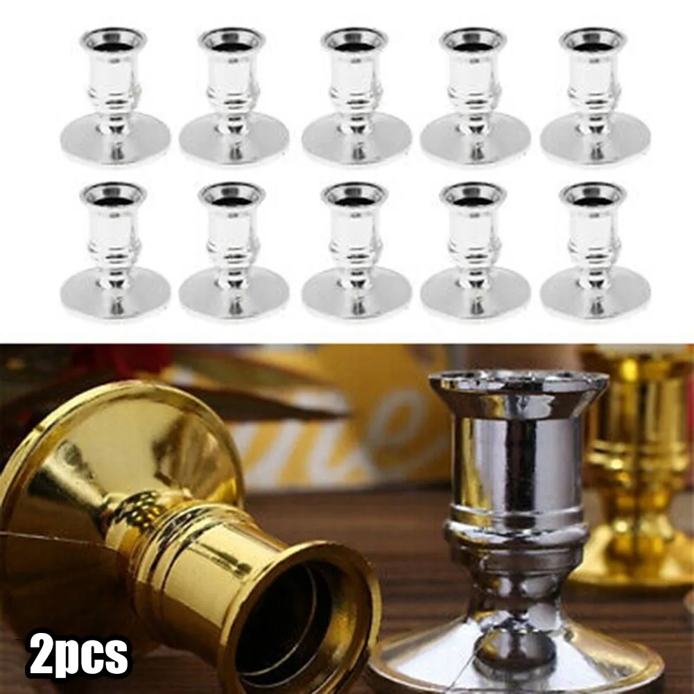 Candle Holders 2pcs Taper Candle Holders Silver Gold Rod Wax Base