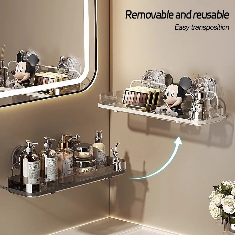 Bathroom Shelf Strong Suction Cup Non Perforated Wall Mounted Kitchen Shelf Household Storage Iron 4