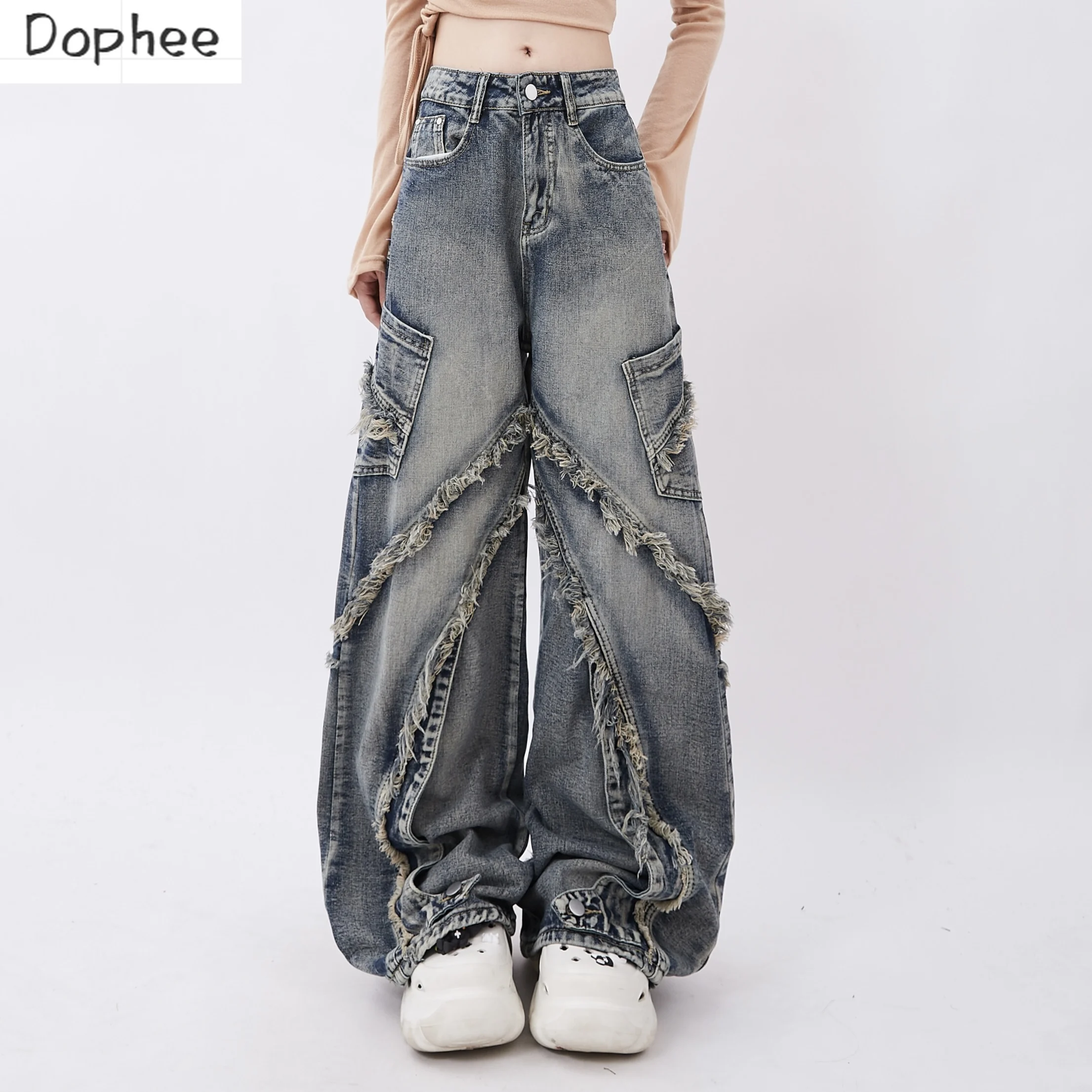 dophee-jeans-for-women-new-autumn-vintage-washing-tassel-all-match-straight-pants-spice-girls-streetwear-loose-denim-trousers