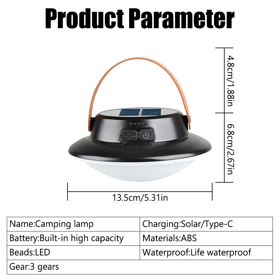 TYPE-C Rechargeable LED Camping Light with 3 Modes Outdoor Waterproof Hanging Lantern Portable Floodlight for Fishing Work Light
