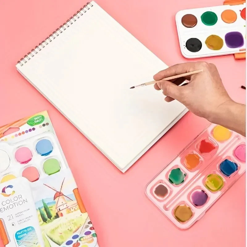 Deli 12/21 Colors Professional Solid Watercolor Paints with Brilliant Color Painting Brush for Beginner Drawing Art Supplies