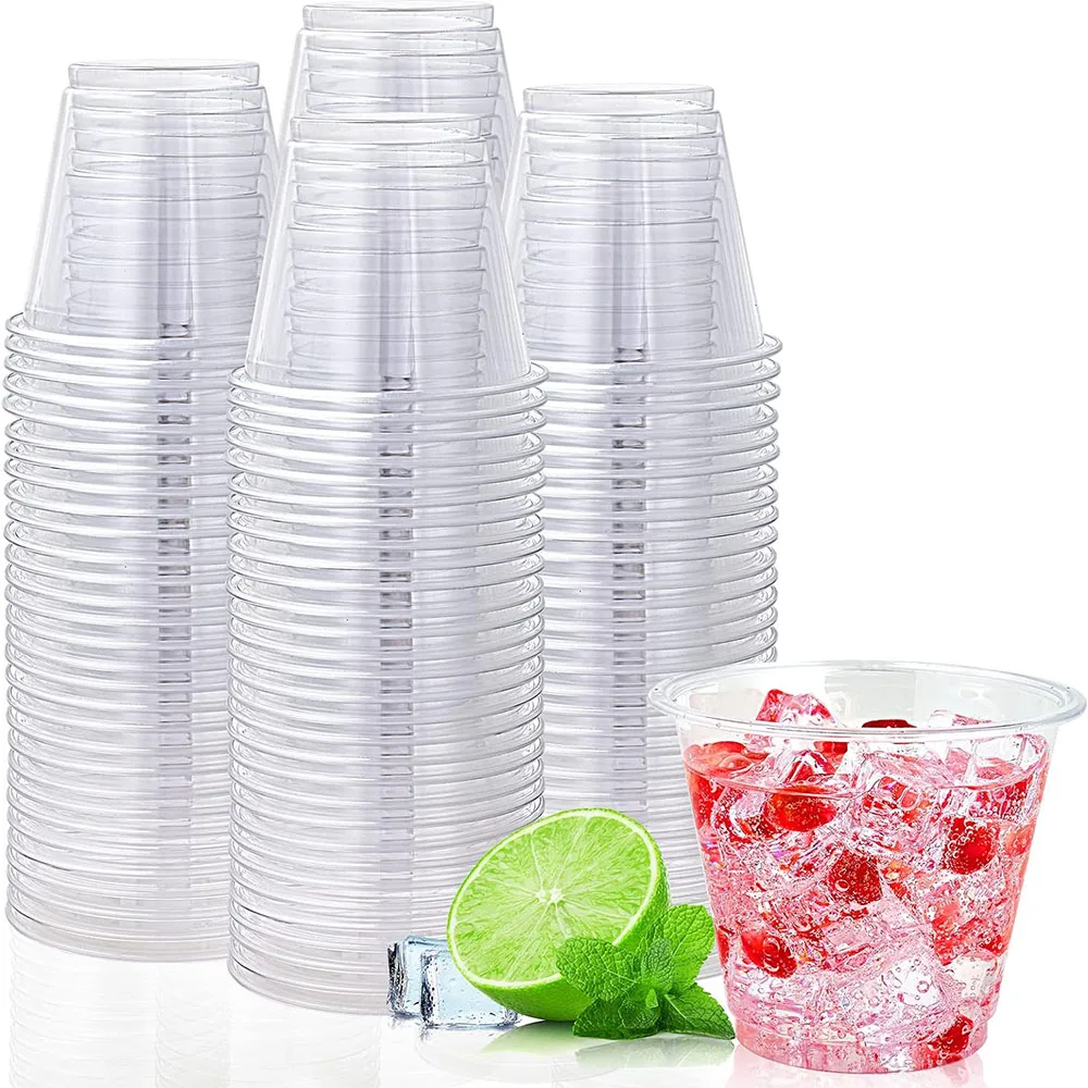 9 oz Clear Plastic Cups, Disposable Plastic Drinking Cups, Crystal Clear PET Cups for Parties, Wedding, Christmas Day