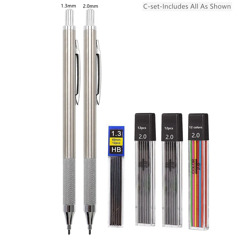Set Matite Meccaniche 8 Pezzi Con Custodia | 0.5 E 0.7 Mm, 4 Ricariche HB E 3 Gomme, Kit Scrittura E Disegno Per Scuola E Ufficio