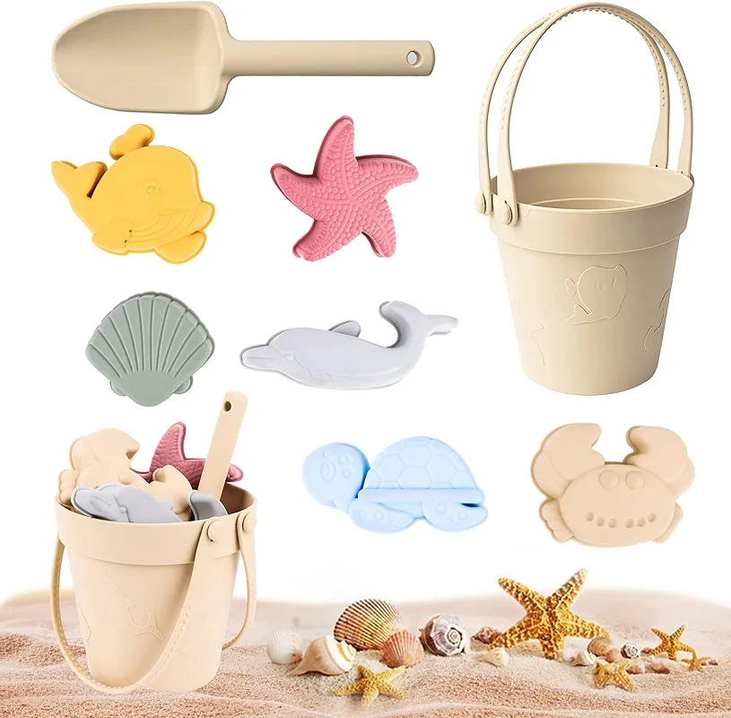 

Silicone Beach Toys Set Bucket Shovel Tools Sand Molds Beach Toys for Kids Summer Outdoor Beach Castle Building Games Sand Toys