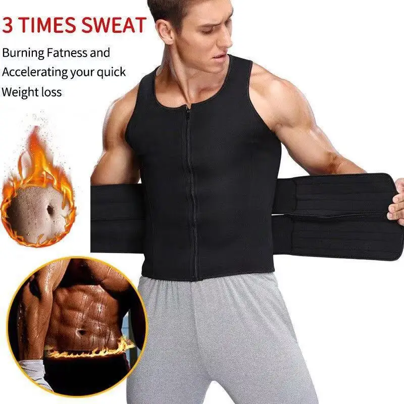 Men's Double Breasted Shapewear Waist Trainer Vest Slimming Shirt Sauna Sweat Compression Workout Tops