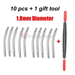 Set of 10 Curved End Spring Bar Pins with Tool - 1.5mm & 1.8mm Diameter, Multiple Lengths (1.8mm - 20mm)