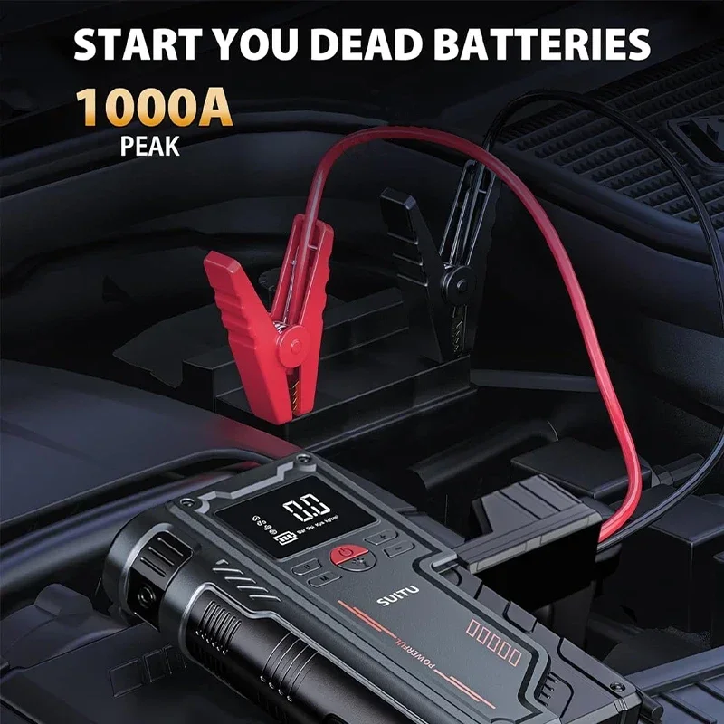 Portable Tire Inflator 12V Multi-function Car Emergency Power Jump Starter 4 In 1 Air Pump Battery Booster Device