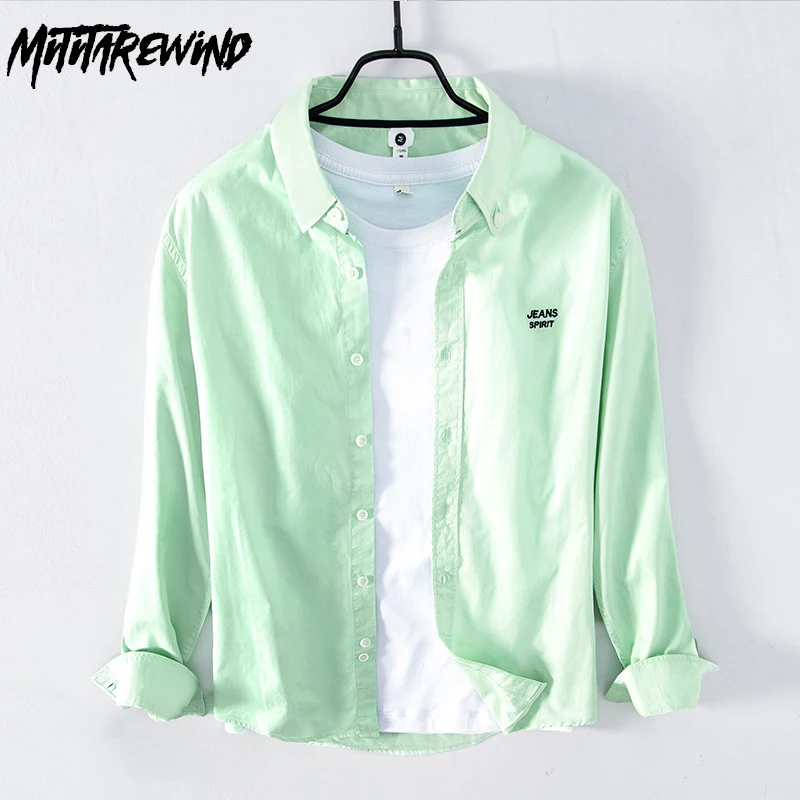 

Japanese Fresh Shirt Men Autumn Daily Casual Tops 100% Cotton Letter Embroidery Long Sleeve Shirt Simple Versatile Shirt Youth