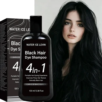 Shampoo colorante per capelli neri naturali 4 in 1 con olio di zenzero e ginseng, shampoo portatile delicato per capelli crespi e lisci, 100 ml