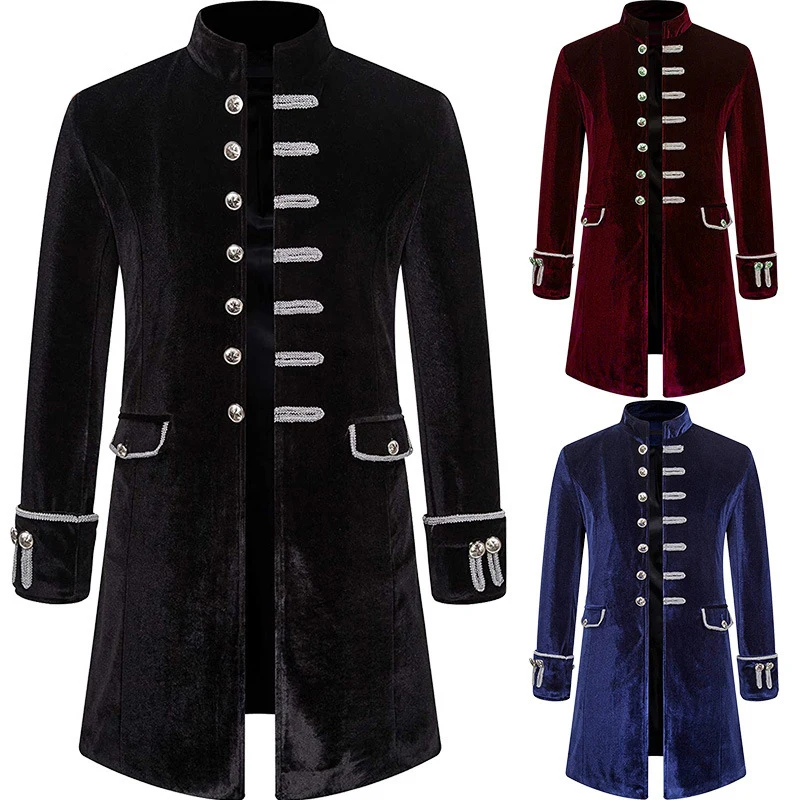 

Cosplay Men 2023 Halloween Costume Adult Clothes Medieval Steampunk European Christmas Fashion Vintage Velvet Standing Collar