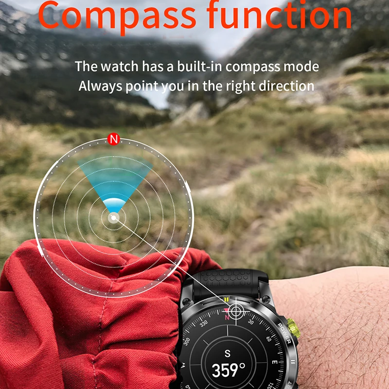 Smart Watch 1.5" AMOLED HD Screen Bluetooth Call GPS Men Military Sports Fitness Tracker For Android IOS 400mAh