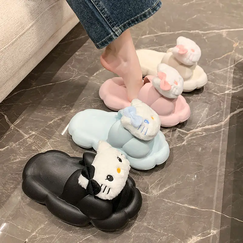 

Милые плюшевые тапочки Hello Kitty из аниме Kawaii Sanrio для кукол, летняя удобная обувь с милым мультяшным котиком КТ, подарки для девочек
