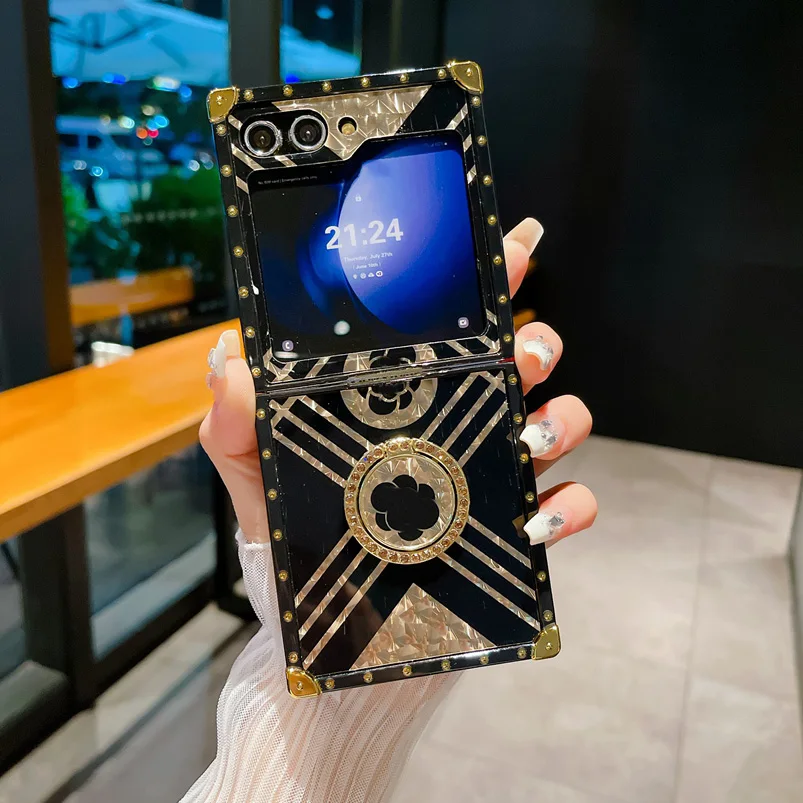 Luxury Leather Ring Case with Gold Stand – Premium Phone Cover