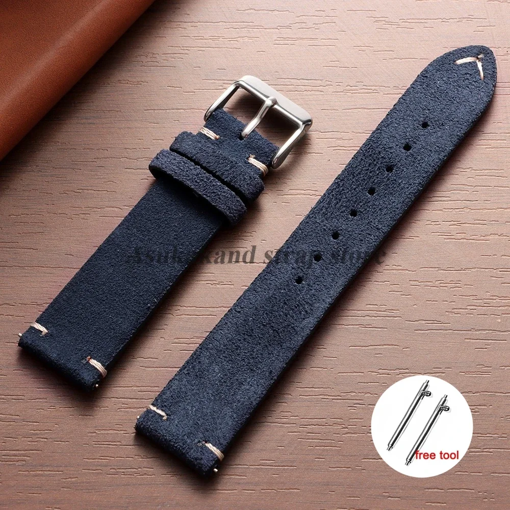 Genuine Leather Quick Release Watch Band with Soft Suede Strap - Calfskin Bracelet
