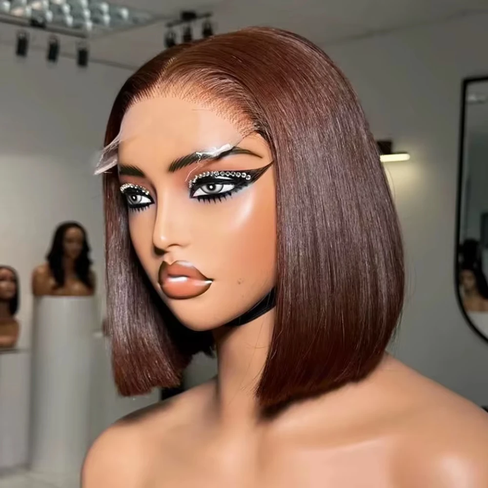 Chocolate Brown Straight Bob Wigs Human Hair 13x4 Transparent Lace Wigs Remy Hair 4x4 5x5 2x6 Closure Lace Bob Wig Pre Plucked 1