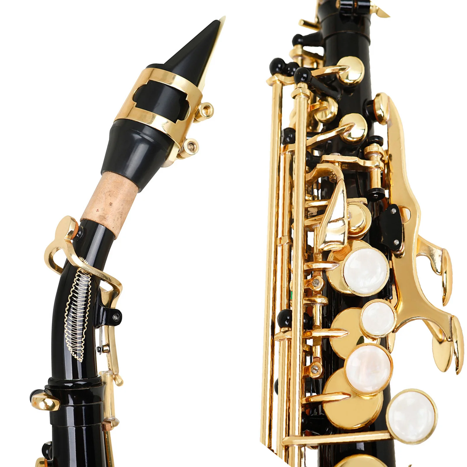 Black Gold Soprano Saxophone B-Flat Beginner's Student Soprano Sax Complete set with Portable Box Blowing Mouth Reed Accessories