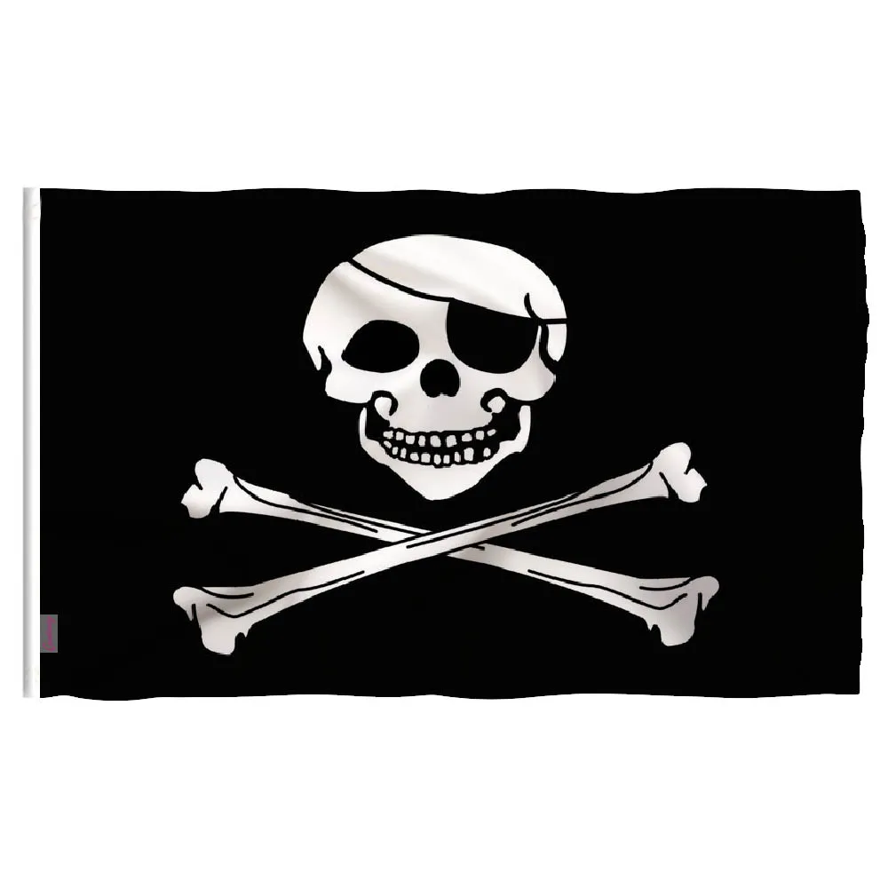 דגל פיראט שחור Candiway 60*90CM עם גולגולת וקרוסבונים, סמל בוקיינר וינטאג' עמיד למזג האוויר לחוץ/פנים