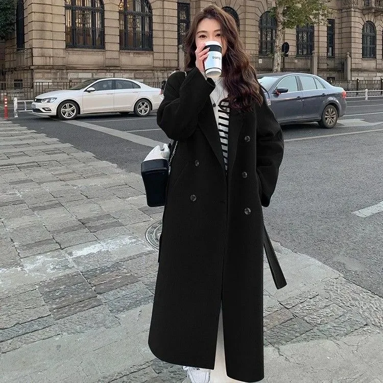 Trendy Korean Style Woolen Coat Women's Loose Midi Length Student Style Jacket Small Size Outerwear Autumn Winter New Arrival - Image 3