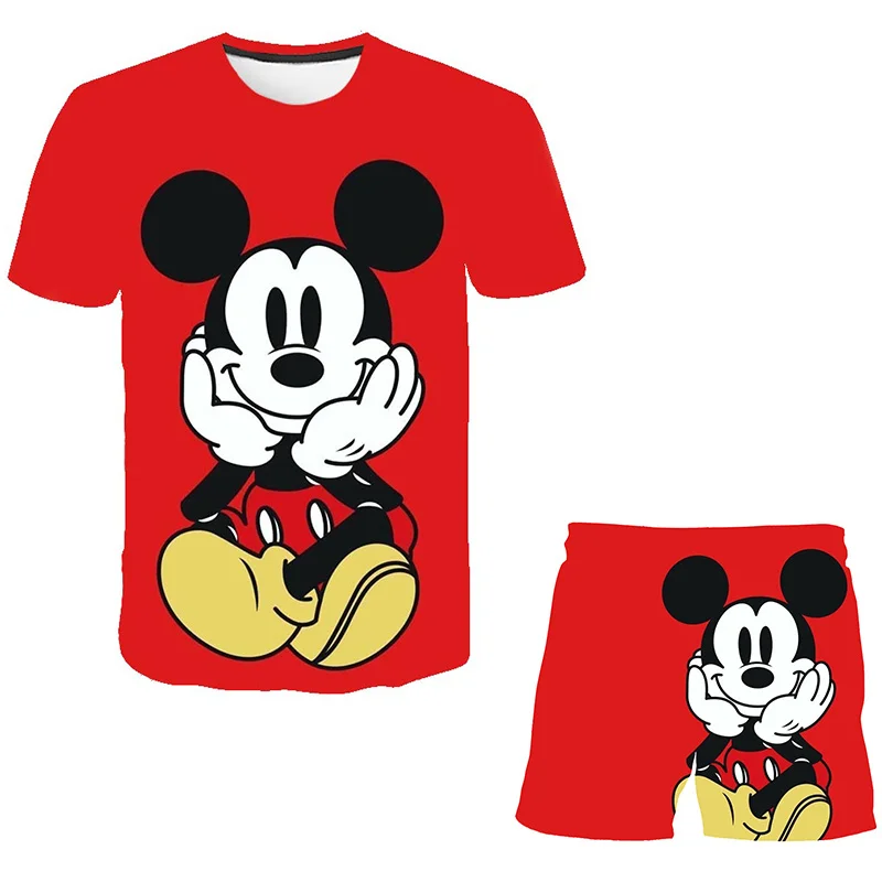 

2023 Children Mickey Mouse Sets Kids Girls And Boys Cartoon Casual Clothing Children Disney T Shirts Short Pants Costume Outfits