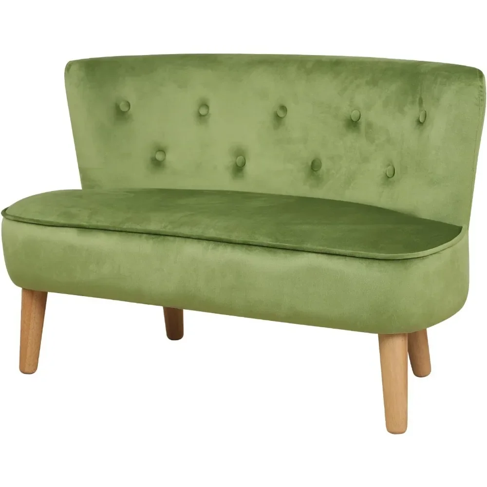 2-Seat Kid Sofa Couch with Velvet Fabric,Kid Sofa Chair with Wooden Frame for 3-6 Age Children Gift,35.6" Length, Grass Green 6