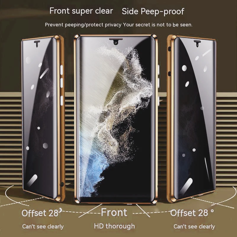 For Samsung Galaxy S24 S23 S22 S21 Ultra Anti-Peep Privacy Double Glass Magnetic Adsorption Camera Lens Protection Case Cover